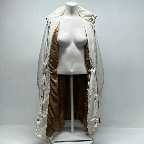 Red Valentino Puffer Jacket Trench Long Coat Full Zip Ivory Women's Size 44 US 6 - Picture 12 of 16